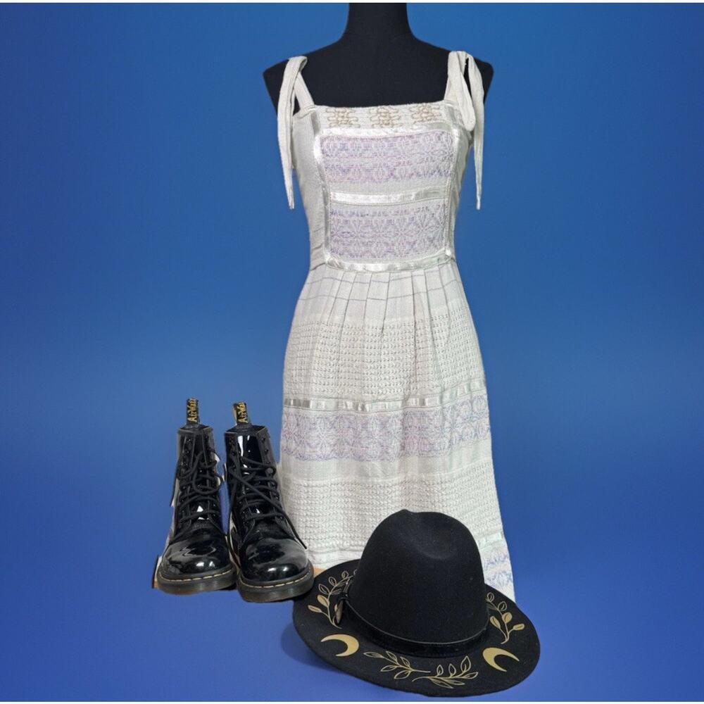 Vintage Folk Art Dress Handmade Woven Cotton Whimsigoth Cottagecore Romance